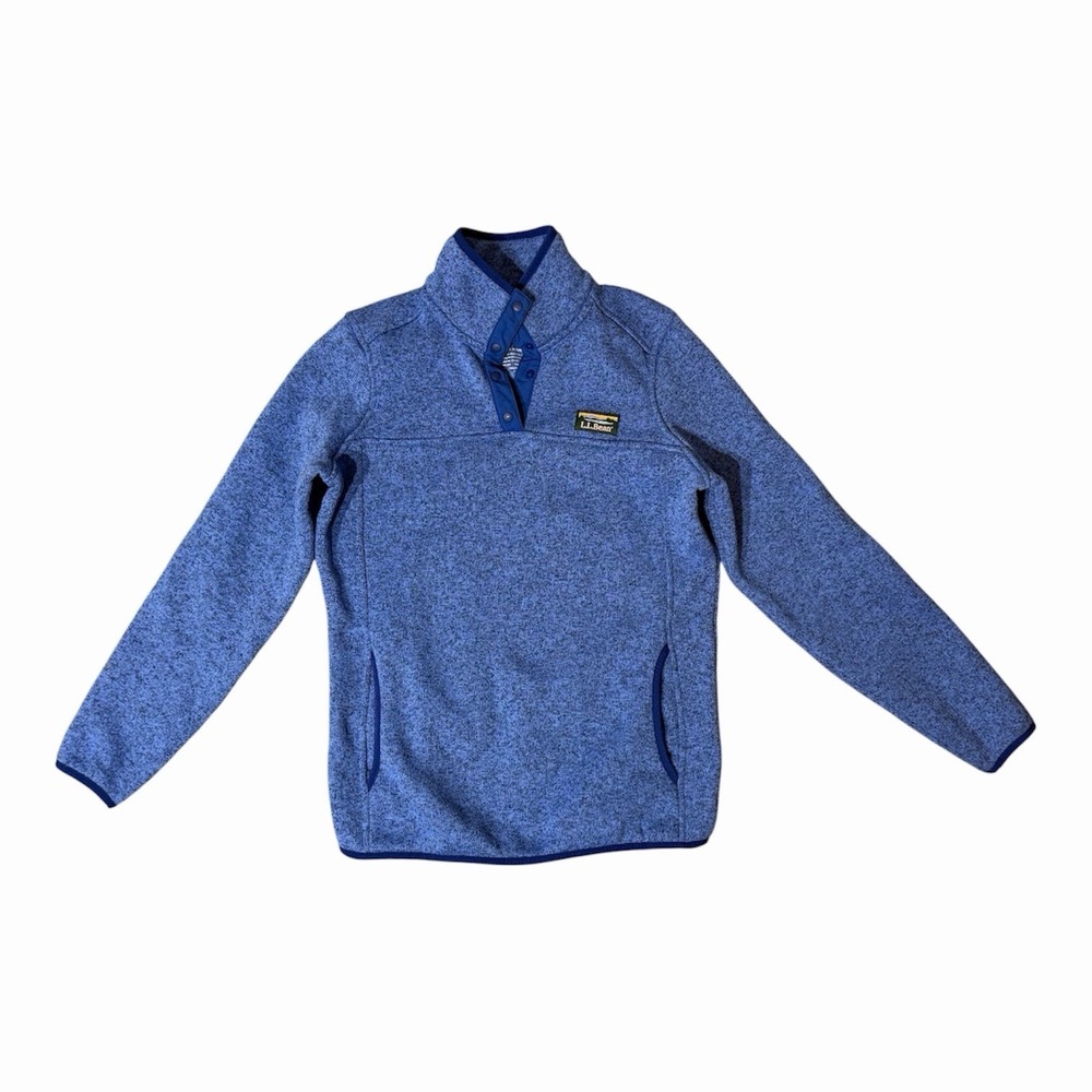 LL Bean Women's 1/4 Snap Sweater Fleece Pullover Pockets  Blue EX Reg EUC